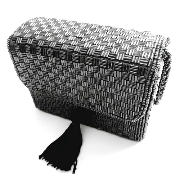 Nwot Cache Charcoal Gray Beaded Rectangle Geometric Evening Bag w/beaded… - Picture 5 of 11
